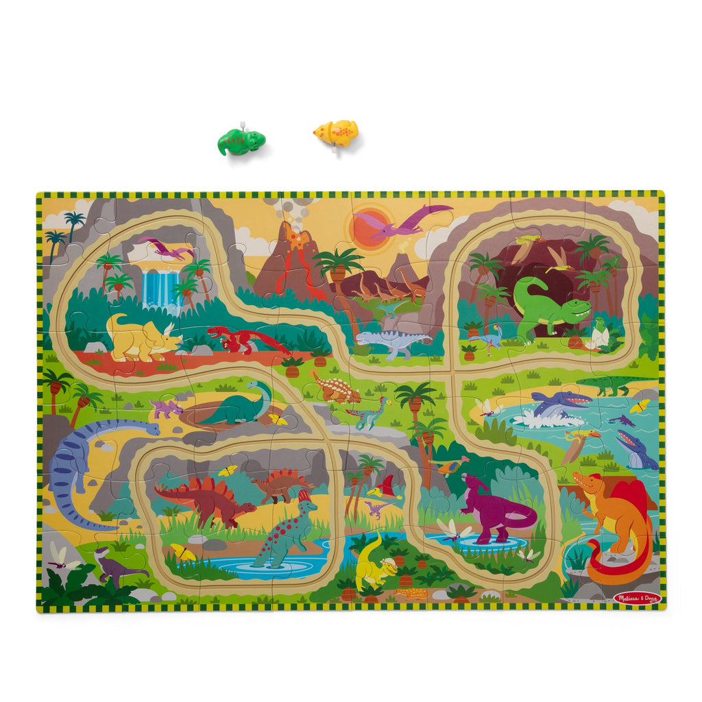 Educational Dinosaur Adventure Tracks Floor Puzzle 48 Pieces 2 Wind-Up Dinosaurs