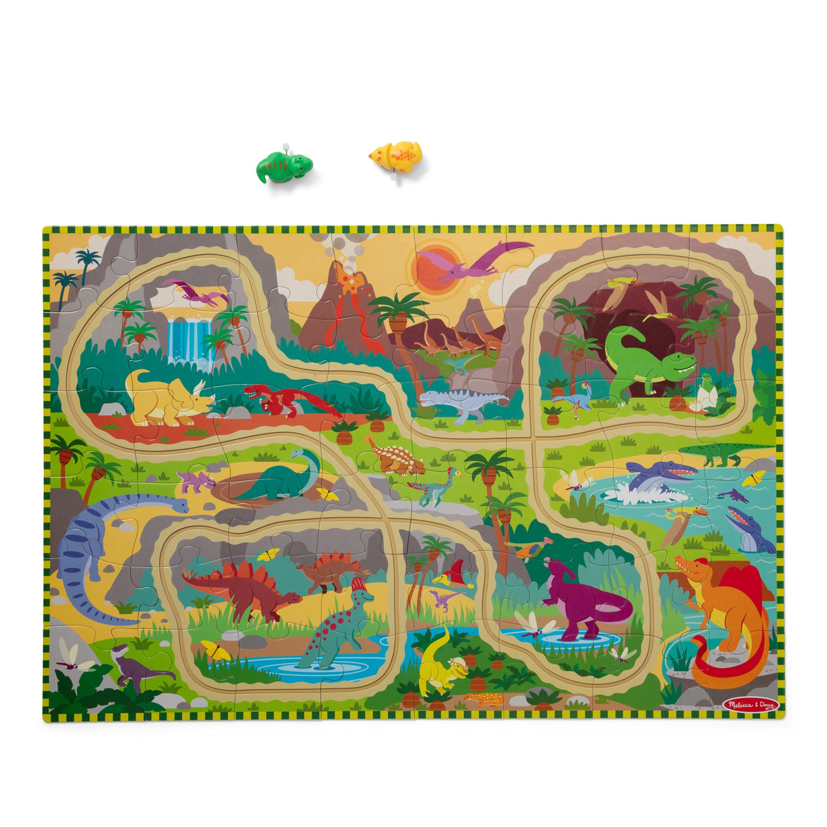 Educational Dinosaur Adventure Tracks Floor Puzzle 48 Pieces 2 Wind-Up Dinosaurs