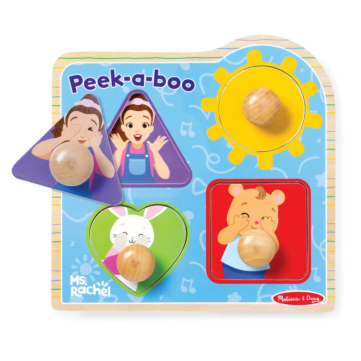 Educational Ms. Rachel Wooden Peek-a-Boo Jumbo Peg Puzzle 4 Pieces