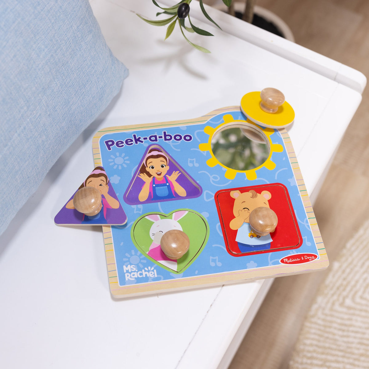 Educational Ms. Rachel Wooden Peek-a-Boo Jumbo Peg Puzzle 4 Pieces