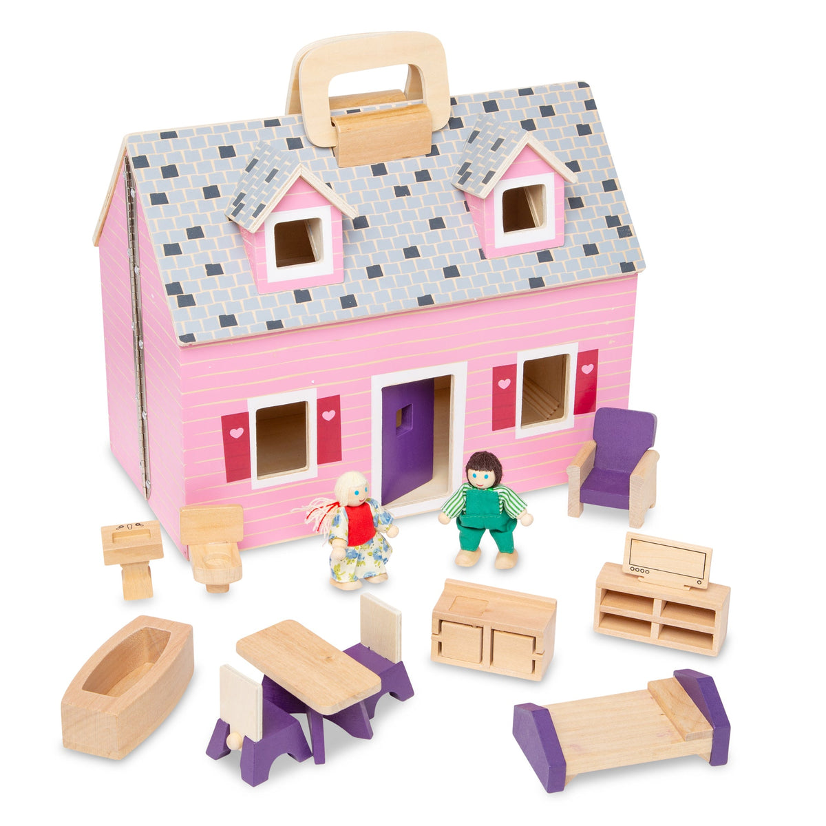 Educational Wooden Fold & Go Dollhouse