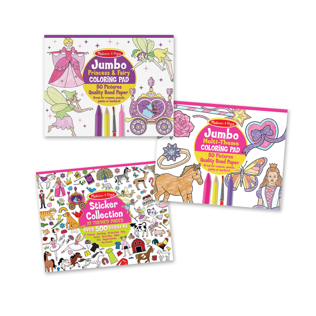 Educational Princess Fairy Animals & More Coloring and Sticker Pad Bundle