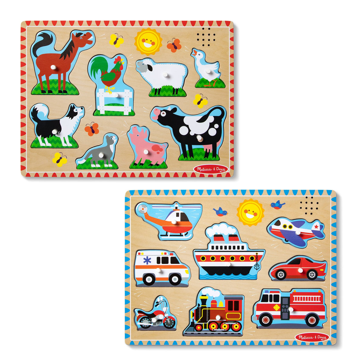 Educational Wooden Sound Puzzle 2-Pack Farm Animals Vehicles