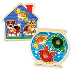 Educational Wooden Jumbo Peg Puzzle 2-Pack Fish Bowl House Pets