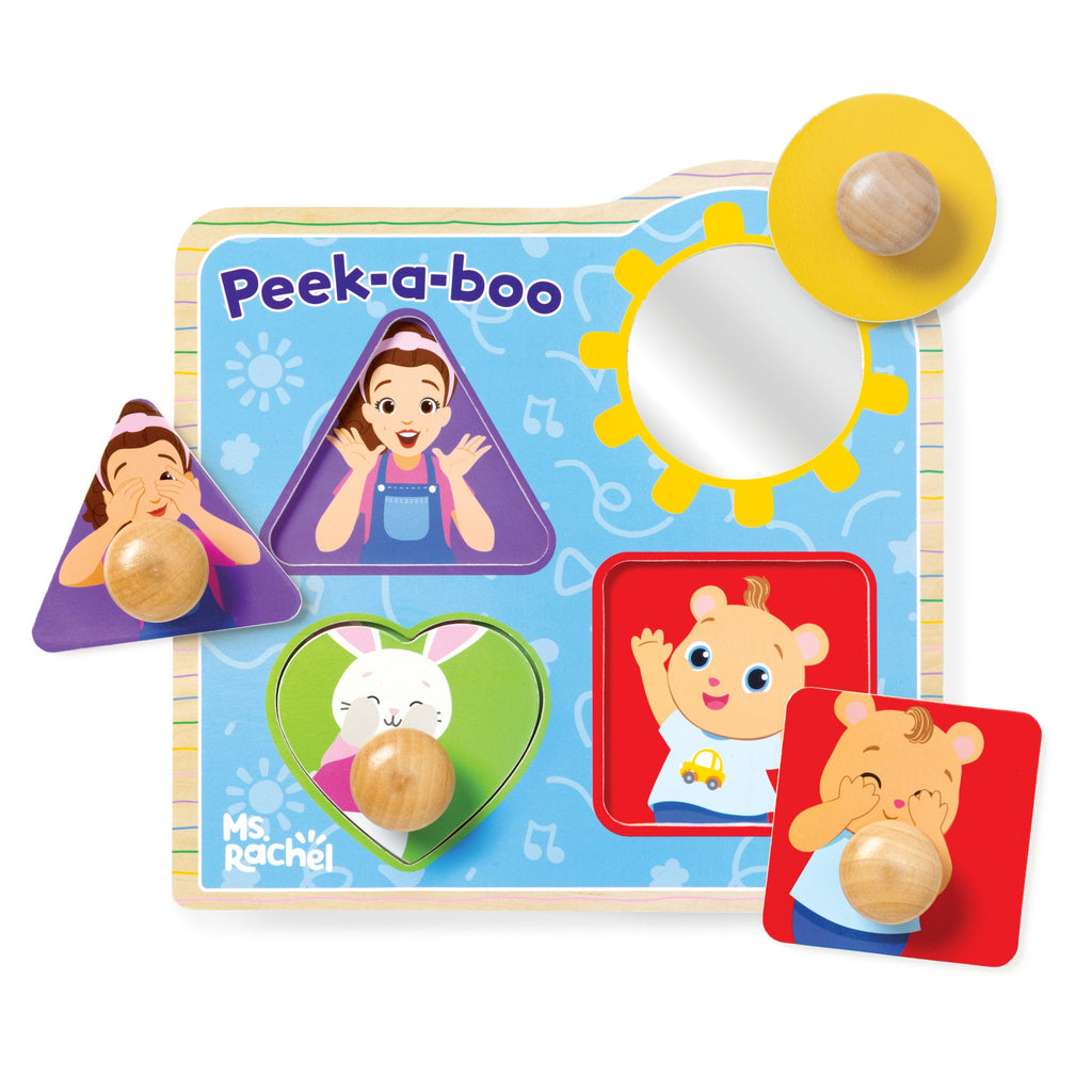 Educational Ms. Rachel Wooden Peek-a-Boo Jumbo Peg Puzzle 4 Pieces