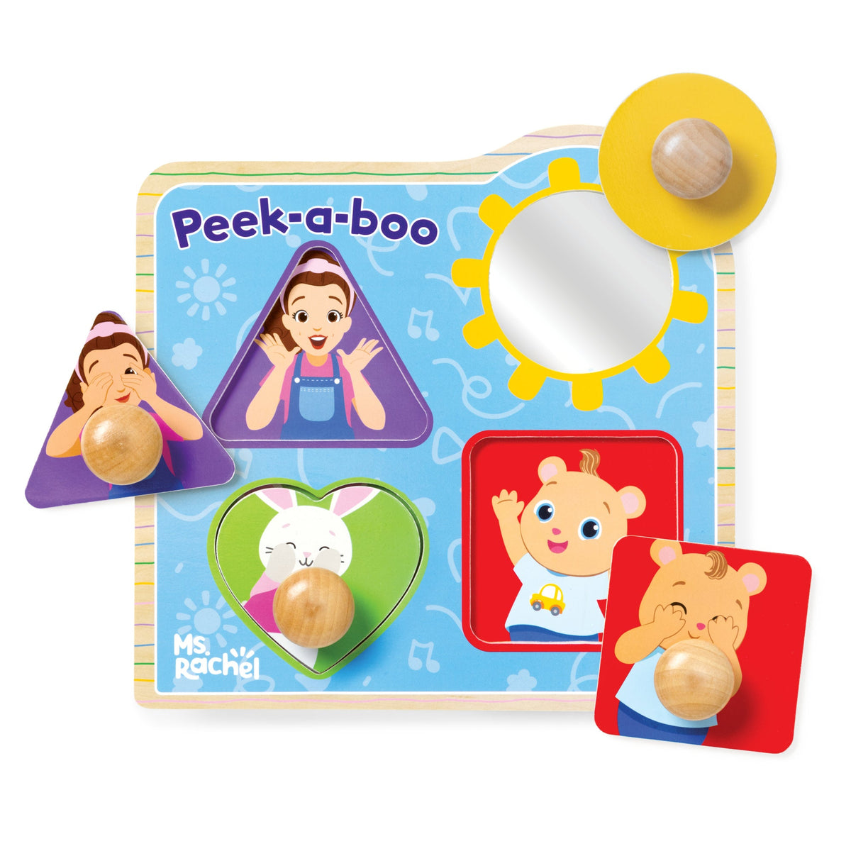 Educational Ms. Rachel Wooden Peek-a-Boo Jumbo Peg Puzzle 4 Pieces