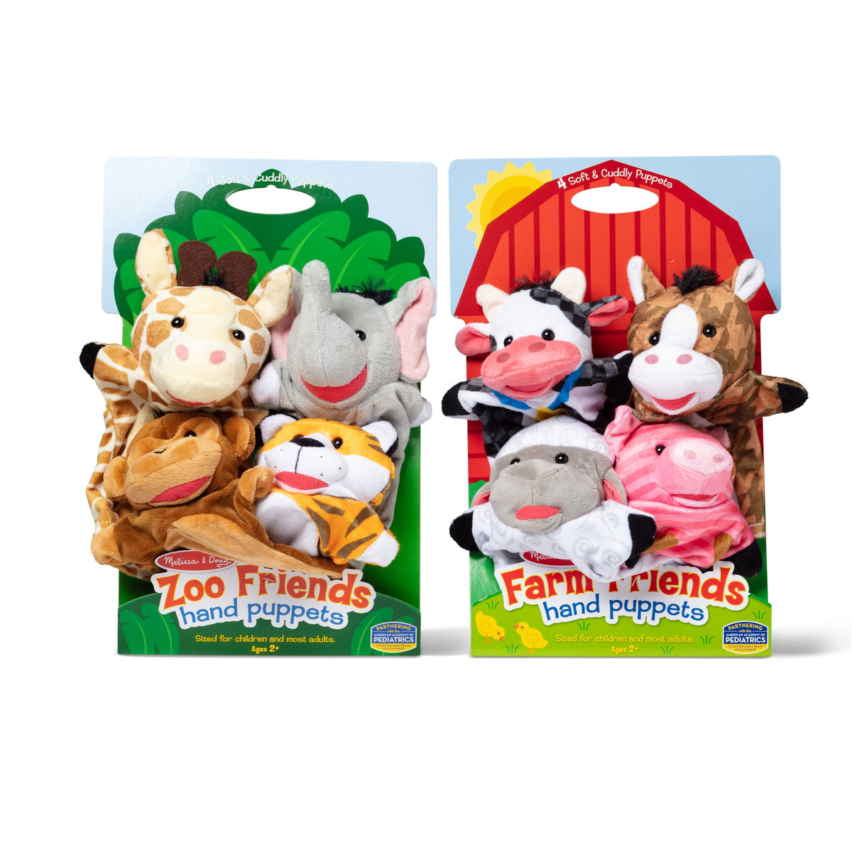 Educational Hand Puppet 2-Pack Farm Friends Zoo Friends