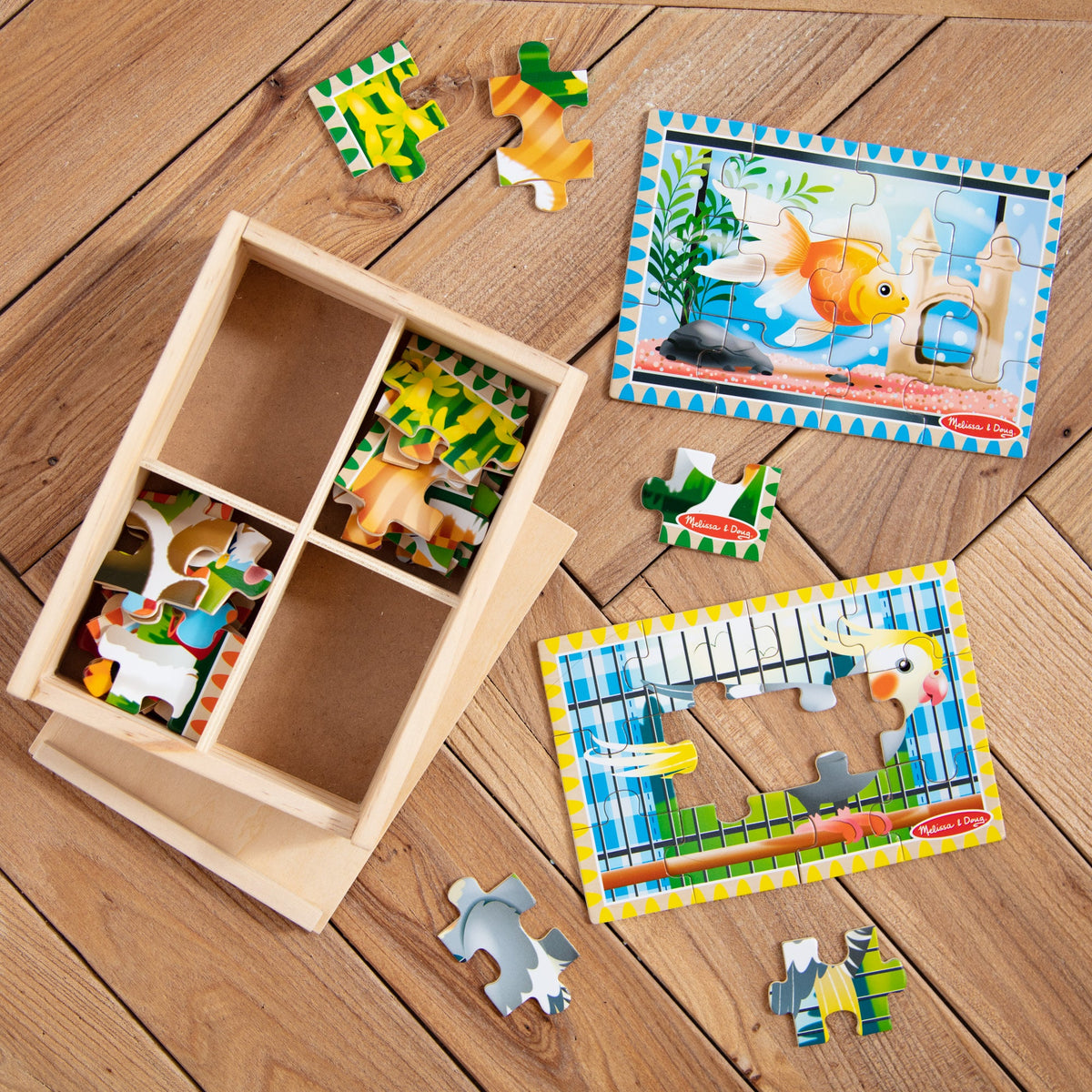 Educational Wooden Jigsaw Puzzles in a Box - Pets