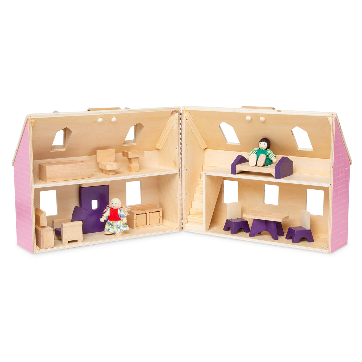 Educational Wooden Fold & Go Dollhouse
