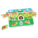 Educational Wooden Peg Puzzle 4-Pack Vehicles Farm Safari Pets