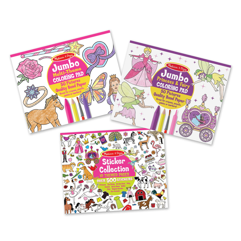 Educational Princess Fairy Animals & More Coloring and Sticker Pad Bundle
