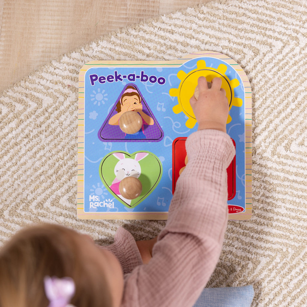 Educational Ms. Rachel Wooden Peek-a-Boo Jumbo Peg Puzzle 4 Pieces