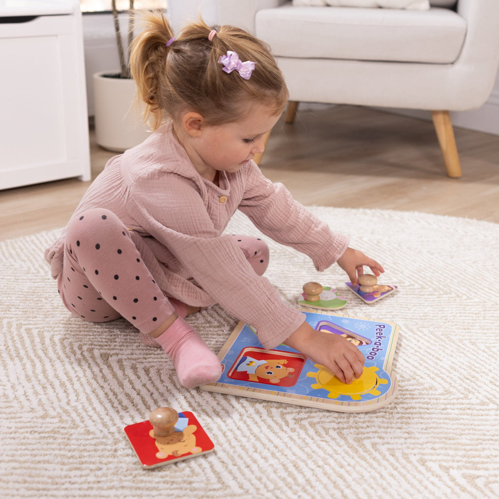 Educational Ms. Rachel Wooden Peek-a-Boo Jumbo Peg Puzzle 4 Pieces