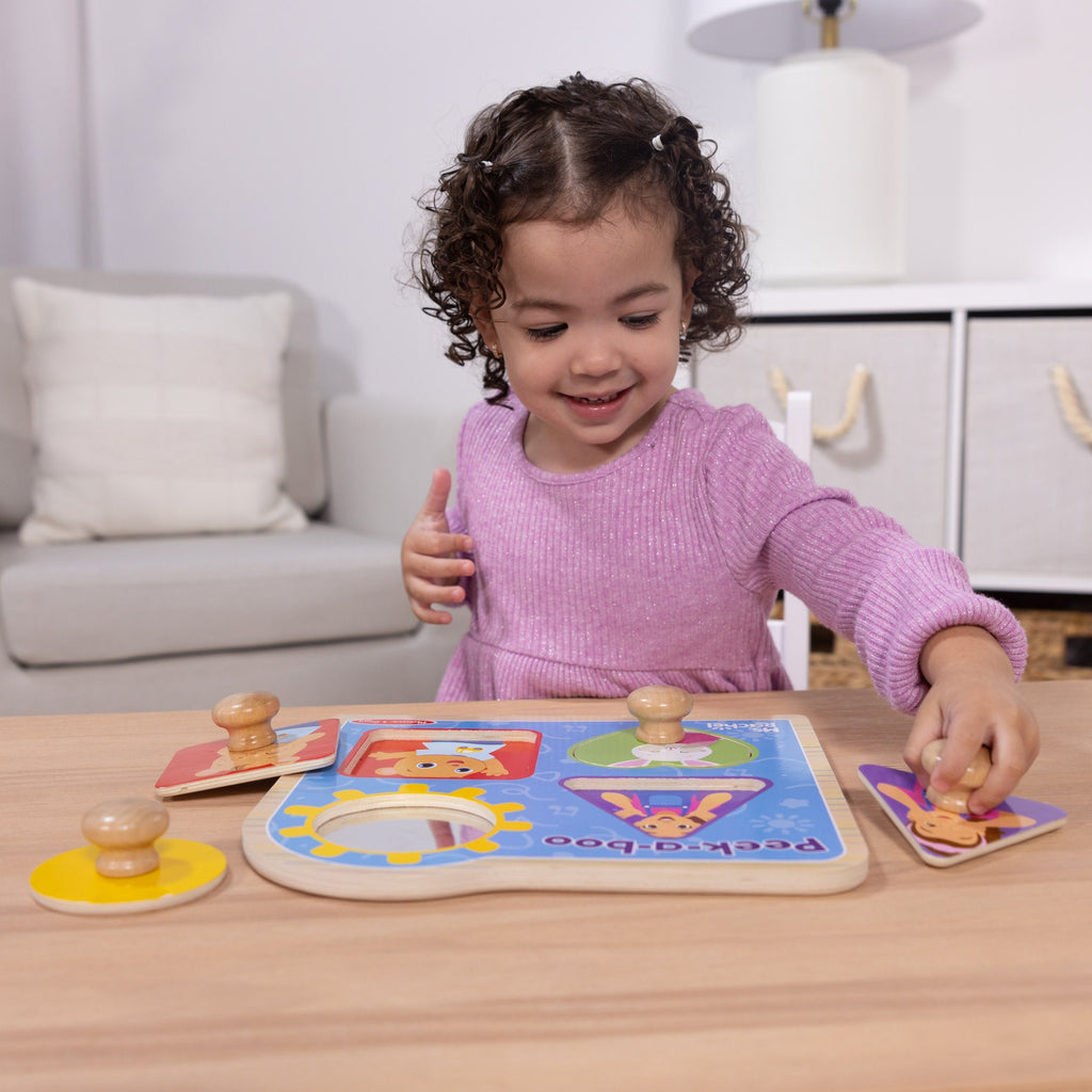 Educational Ms. Rachel Wooden Peek-a-Boo Jumbo Peg Puzzle 4 Pieces