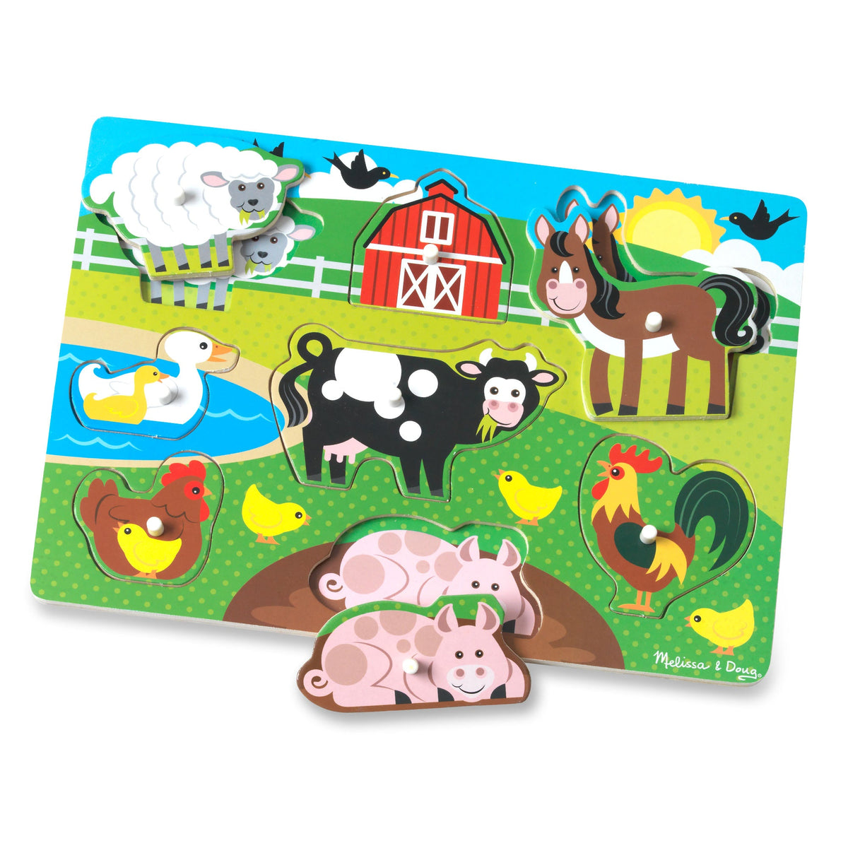 Educational Wooden Peg Puzzle 4-Pack Vehicles Farm Safari Pets
