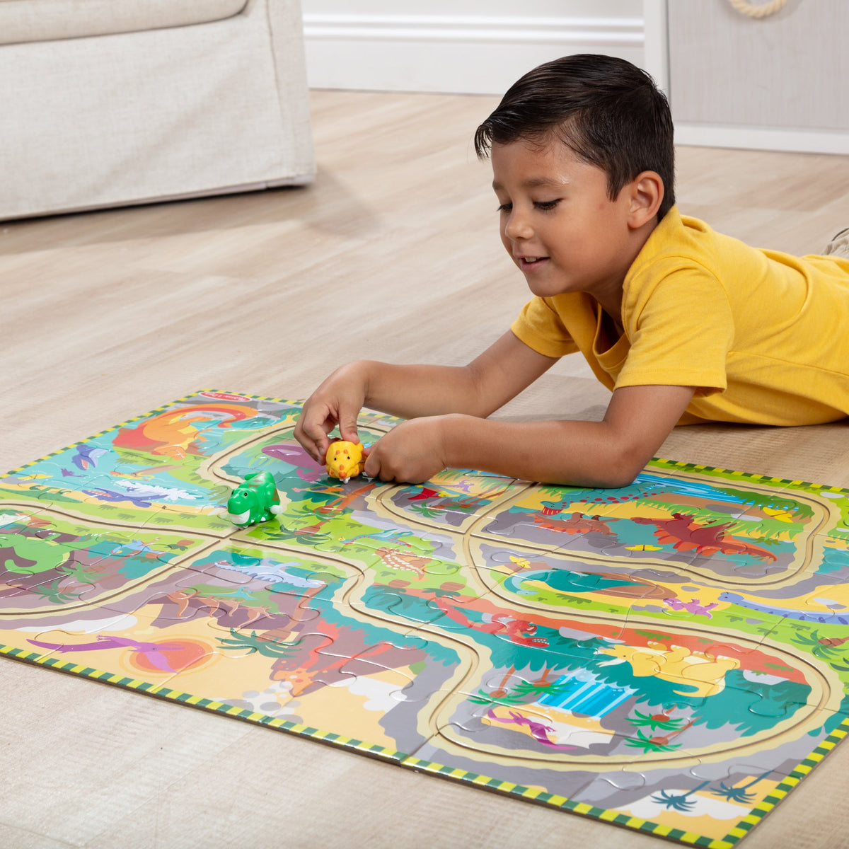 Educational Dinosaur Adventure Tracks Floor Puzzle 48 Pieces 2 Wind-Up Dinosaurs