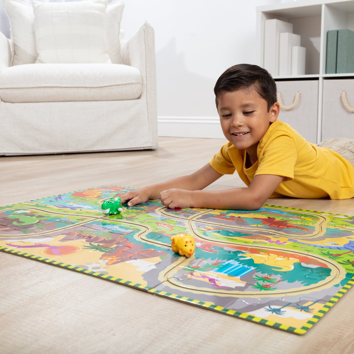 Educational Dinosaur Adventure Tracks Floor Puzzle 48 Pieces 2 Wind-Up Dinosaurs