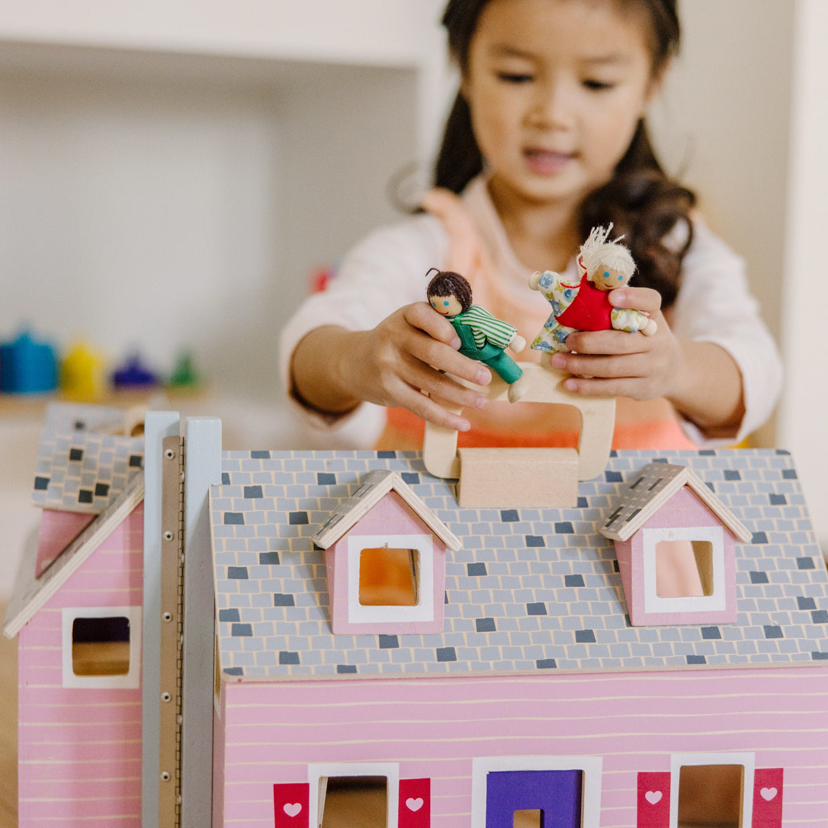 Educational Wooden Fold & Go Dollhouse
