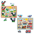 Educational Wooden Sound Puzzle 2-Pack Farm Animals Vehicles