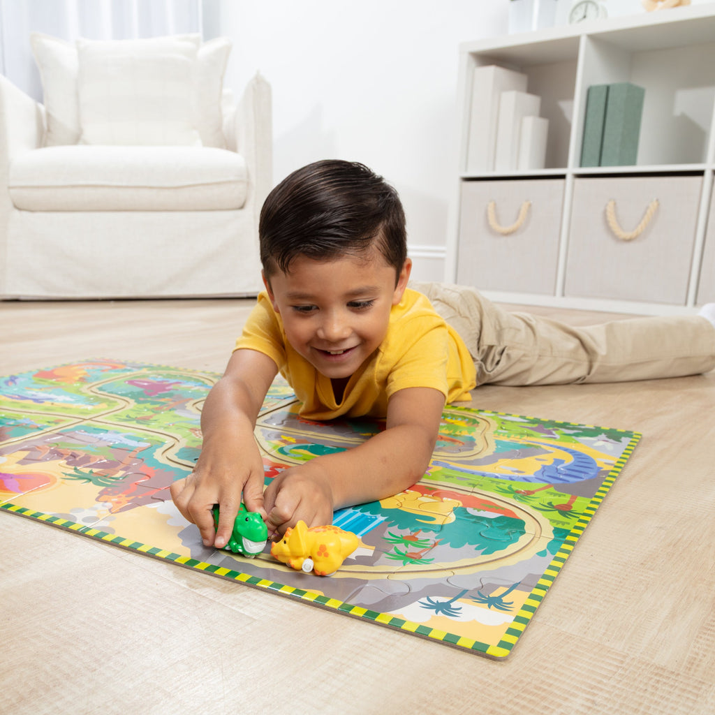 Educational Dinosaur Adventure Tracks Floor Puzzle 48 Pieces 2 Wind-Up Dinosaurs