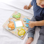 Educational First Play Wooden Touch and Feel Puzzle Peek-a-Boo Pets With Mirror