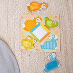 Educational First Play Wooden Touch and Feel Puzzle Peek-a-Boo Pets With Mirror