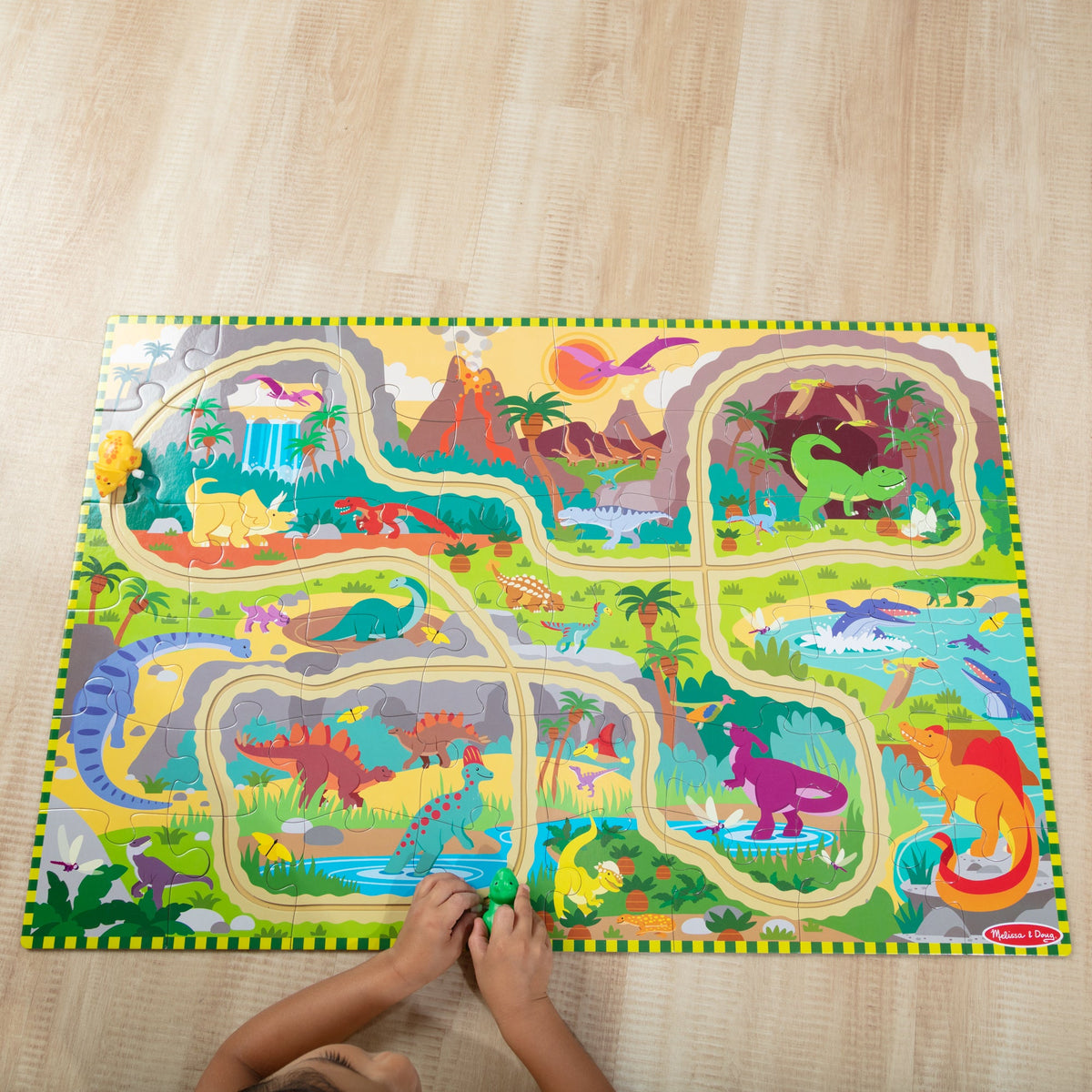 Educational Dinosaur Adventure Tracks Floor Puzzle 48 Pieces 2 Wind-Up Dinosaurs