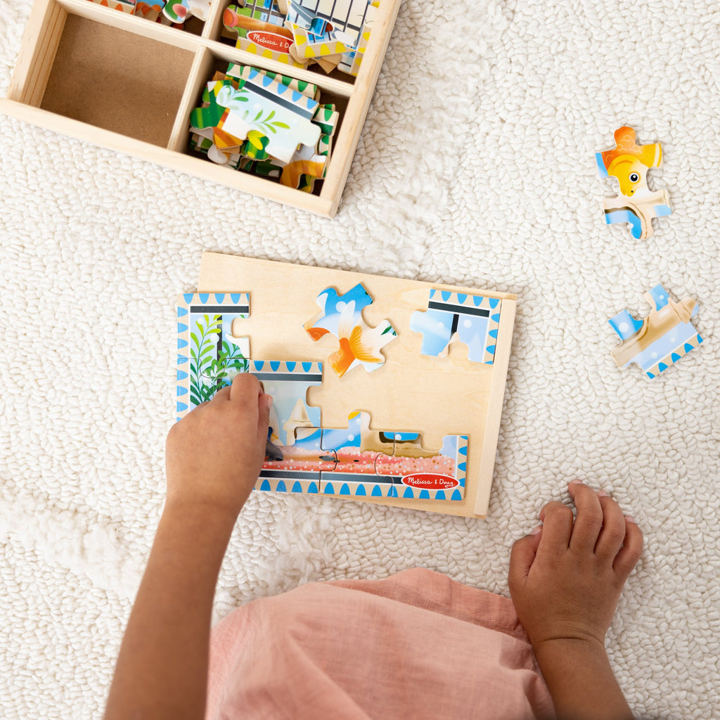 Educational Wooden Jigsaw Puzzles in a Box - Pets